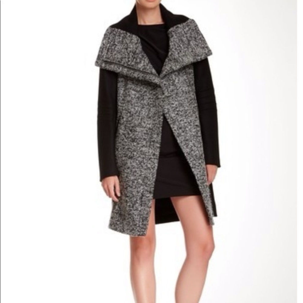 Diane von Furstenberg DVF Lulu Wool blend Boucle Long Coat Gray Black Women’s 0